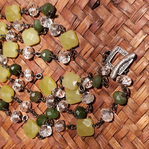 Silpada Oxidized SS, Canadian Jade, Olive Green Jade & Crystal Necklace - Picture 2 of 2